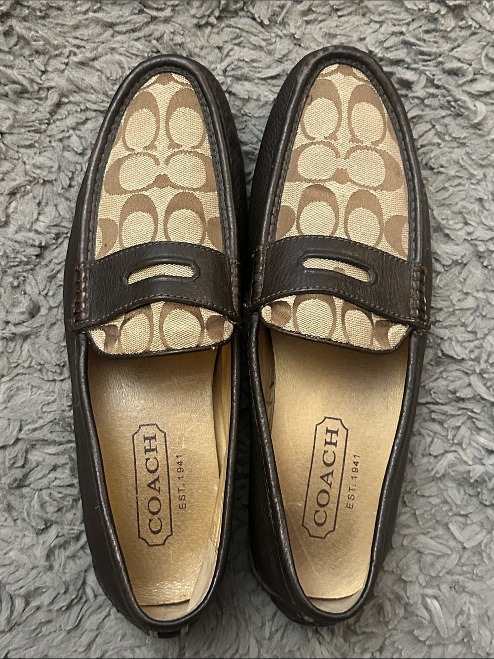 Coach Men's Brown Signature Canvas Penny Loafers